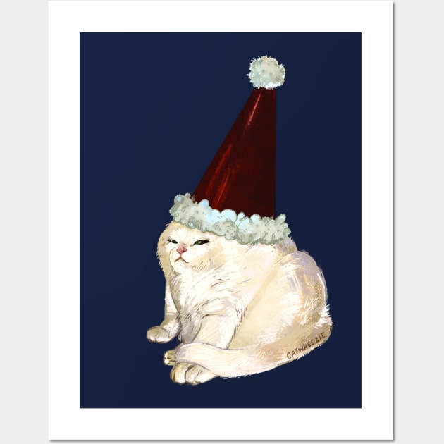 Santa Hat Meme Cat Wall Art by Catwheezie